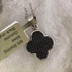 Solid .925 Sterling Silver Genuine Onyx Necklace